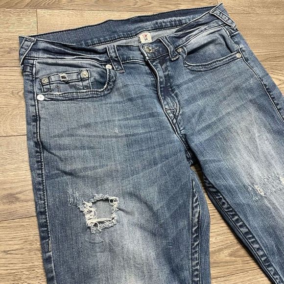 True Religion Mens Jeans Distressed Size 34 Slim Fit 27" Inseam - Picture 4 of 14